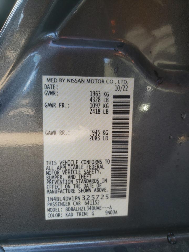 2023 NISSAN ALTIMA SV VIN:1N4BL4DV1PN325725