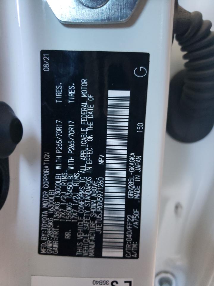 2022 TOYOTA 4RUNNER TRAIL VIN:JTETU5JR0N5971260