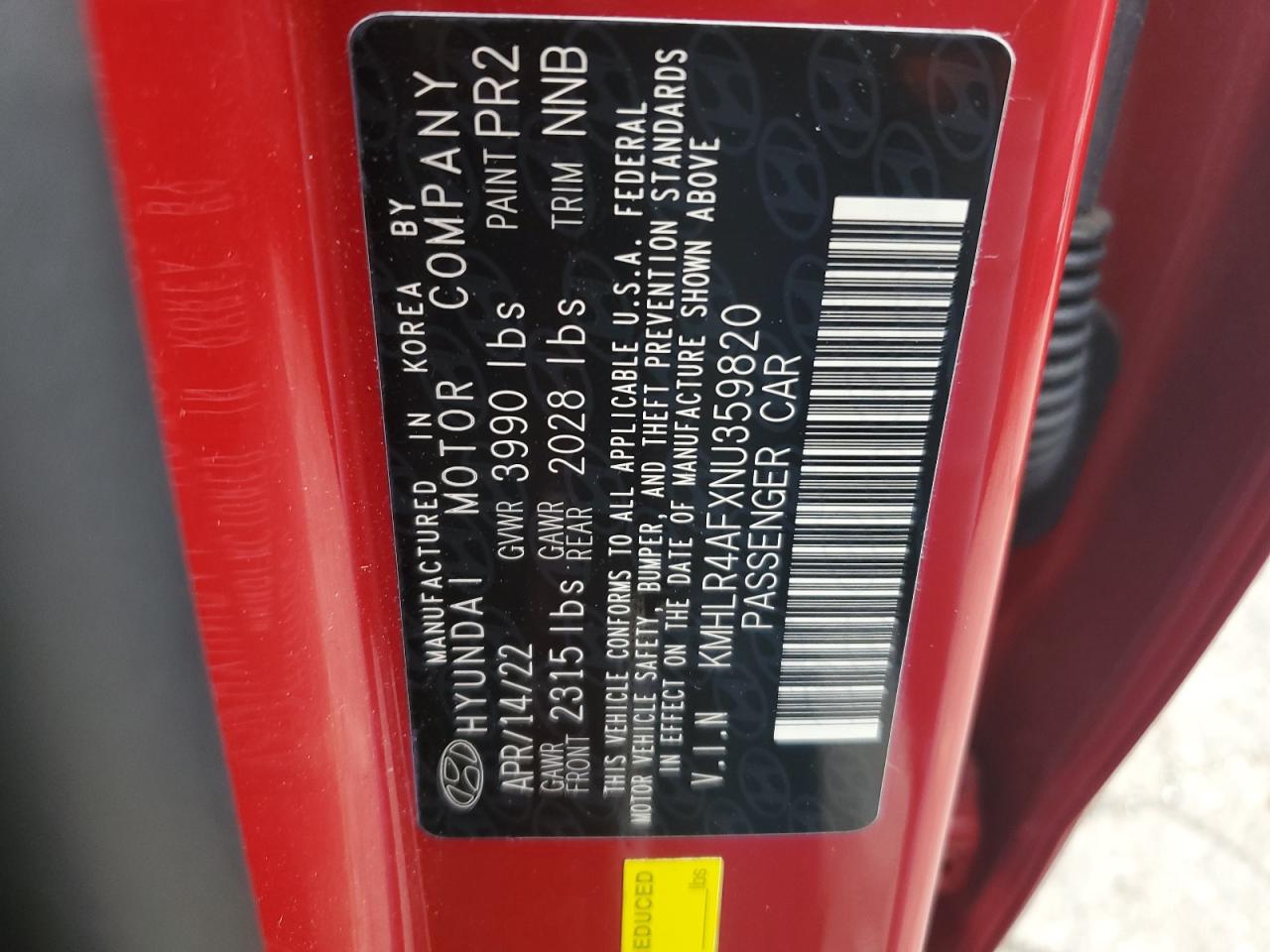 2022 HYUNDAI ELANTRA N LINE VIN:KMHLR4AFXNU359820