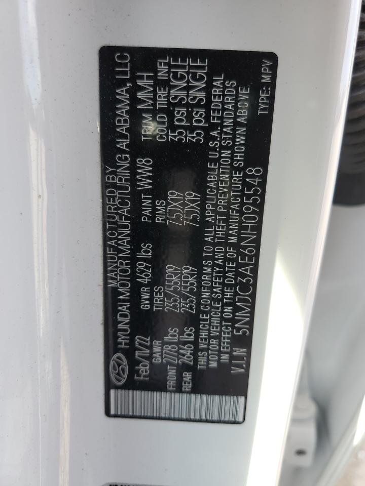 2022 HYUNDAI TUCSON SEL VIN:5NMJC3AE6NH095548