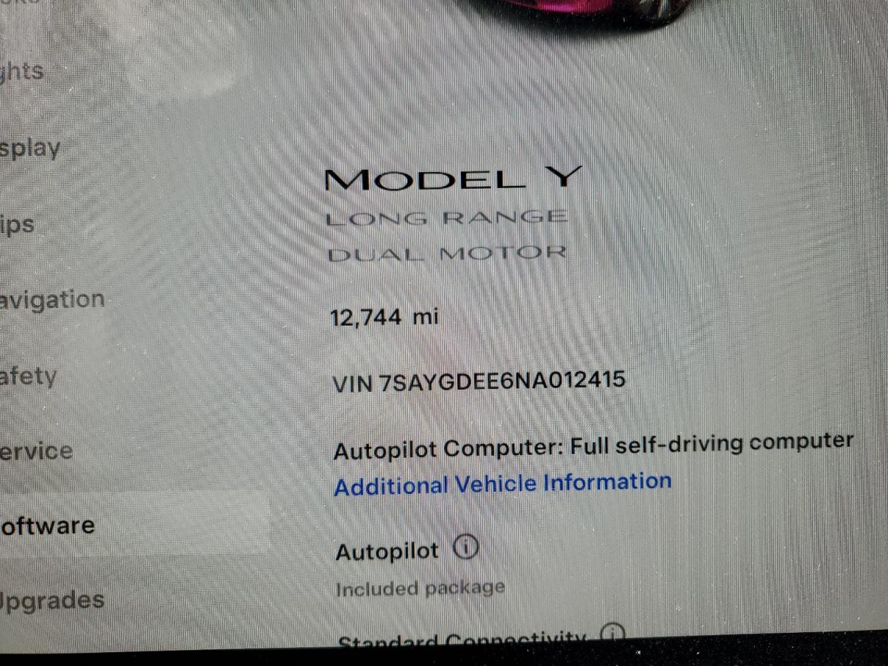 2022 TESLA MODEL Y  VIN:7SAYGDEE6NA012415