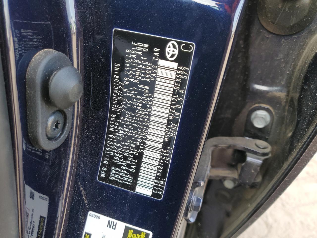 2023 TOYOTA COROLLA SE VIN:5YFS4MCE9PP161653