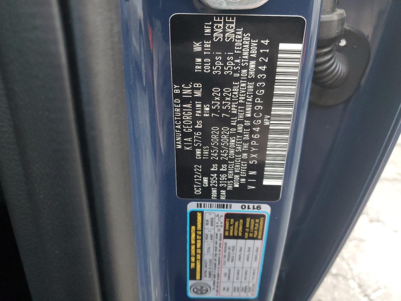 2023 KIA TELLURIDE S VIN:5XYP64GC9PG334214
