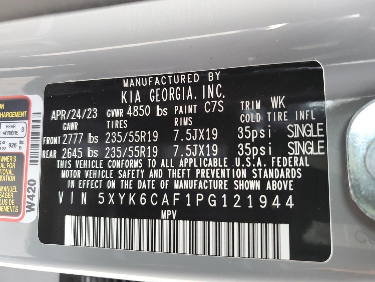 2023 KIA SPORTAGE X LINE VIN:5XYK6CAF1PG121944