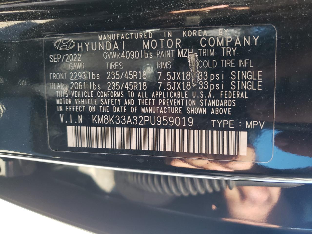 2023 HYUNDAI KONA N LINE VIN:KM8K33A32PU959019