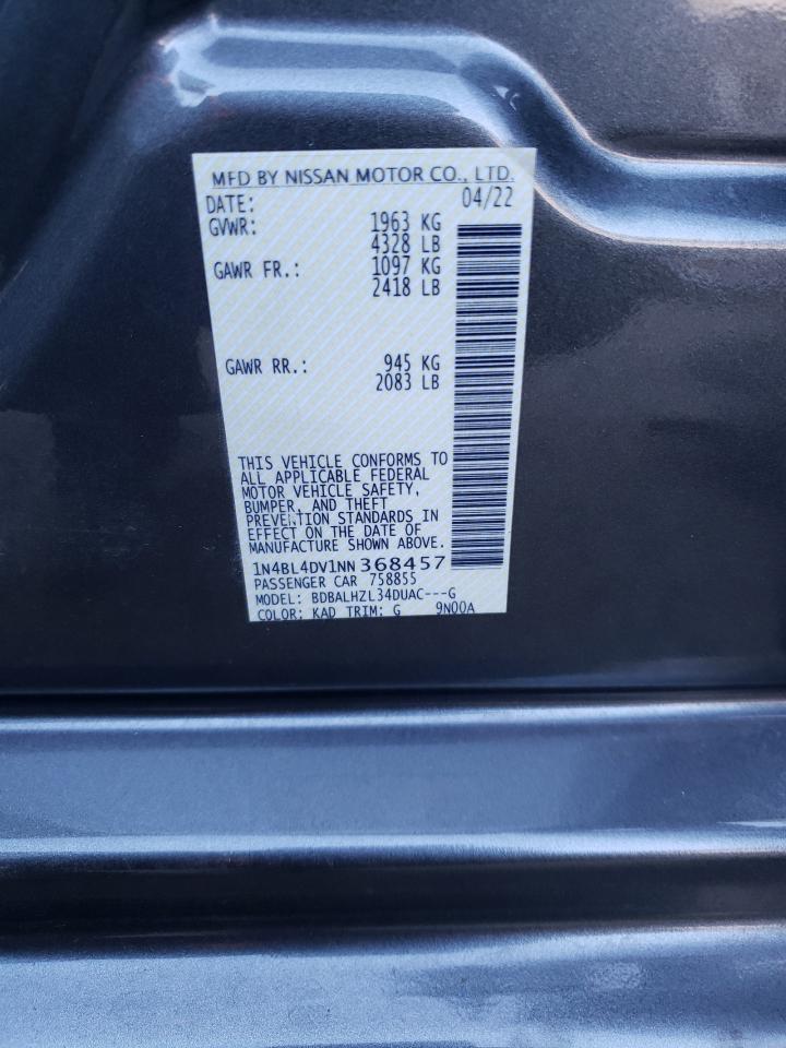 2022 NISSAN ALTIMA SV VIN:1N4BL4DV1NN368457