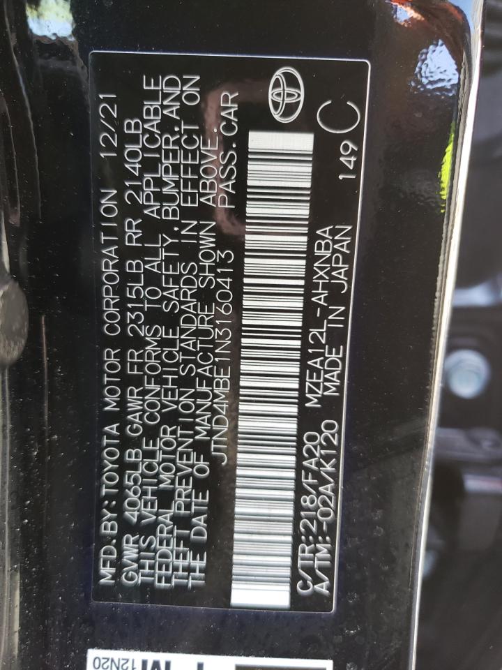 2022 TOYOTA COROLLA SE VIN:JTND4MBE1N3160413