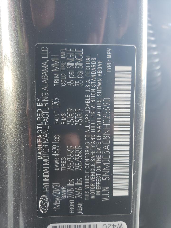 2022 HYUNDAI TUCSON LIMITED VIN:5NMJE3AE8NH025690
