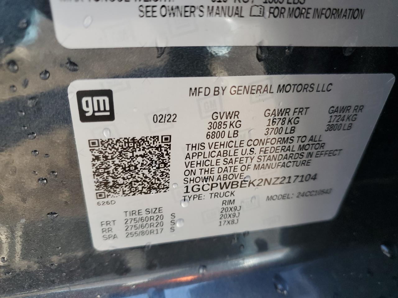 2022 CHEVROLET SILVERADO LTD C1500 CUSTOM VIN:1GCPWBEK2NZ217104