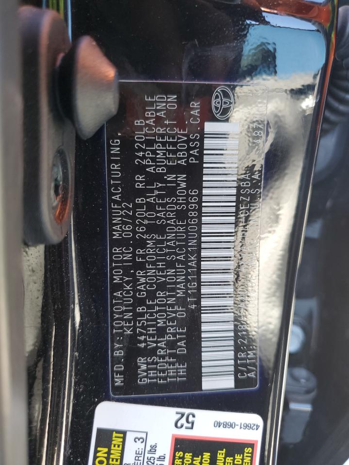 2022 TOYOTA CAMRY SE VIN:4T1G11AK1NU068966