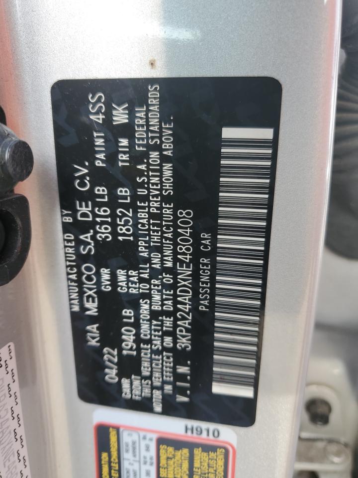 2022 KIA RIO LX VIN:3KPA24ADXNE480408