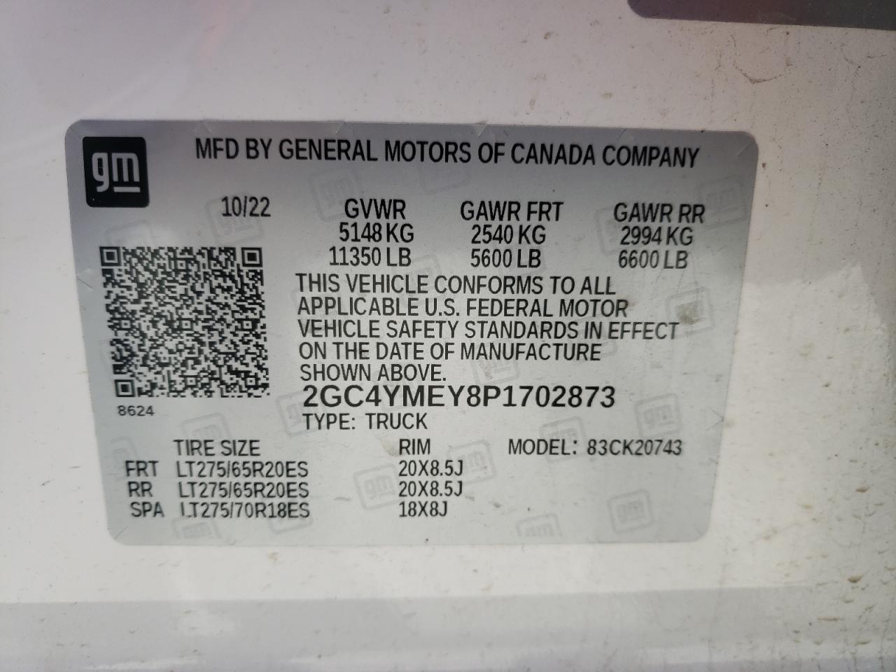 2023 CHEVROLET SILVERADO K2500 CUSTOM VIN:2GC4YMEY8P1702873