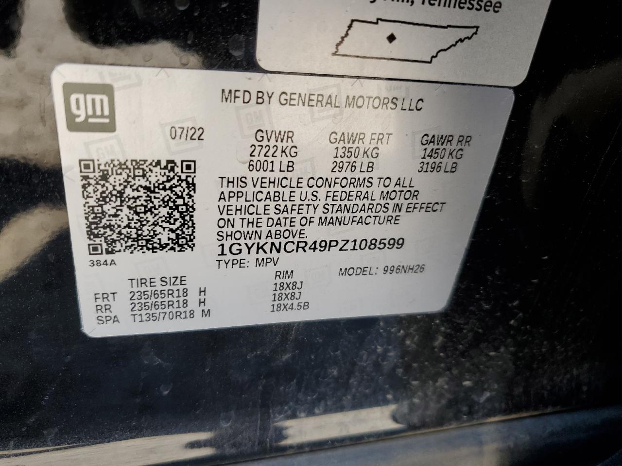 2023 CADILLAC XT5 PREMIUM LUXURY VIN:1GYKNCR49PZ108599