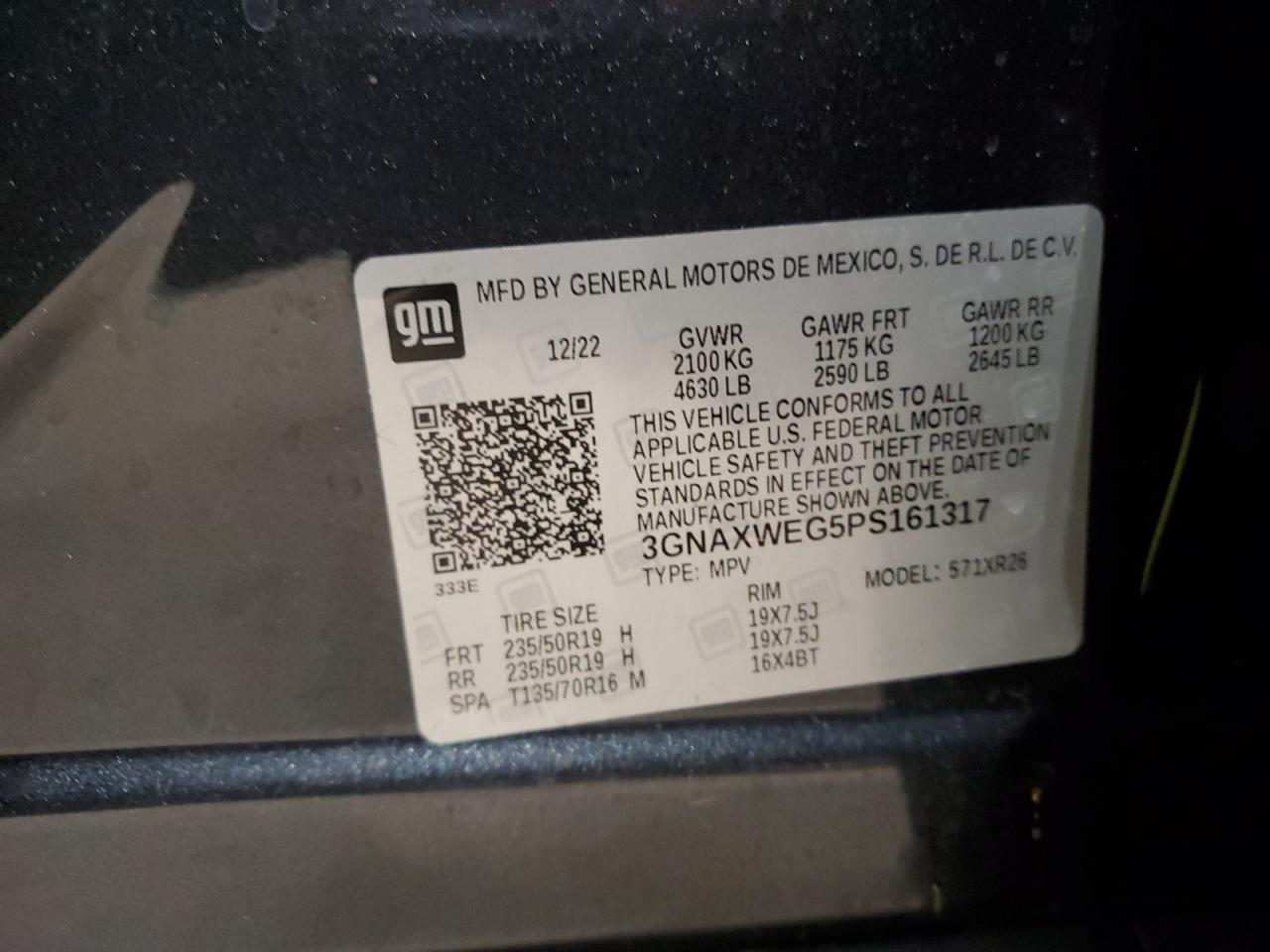 2023 CHEVROLET EQUINOX RS VIN:3GNAXWEG5PS161317