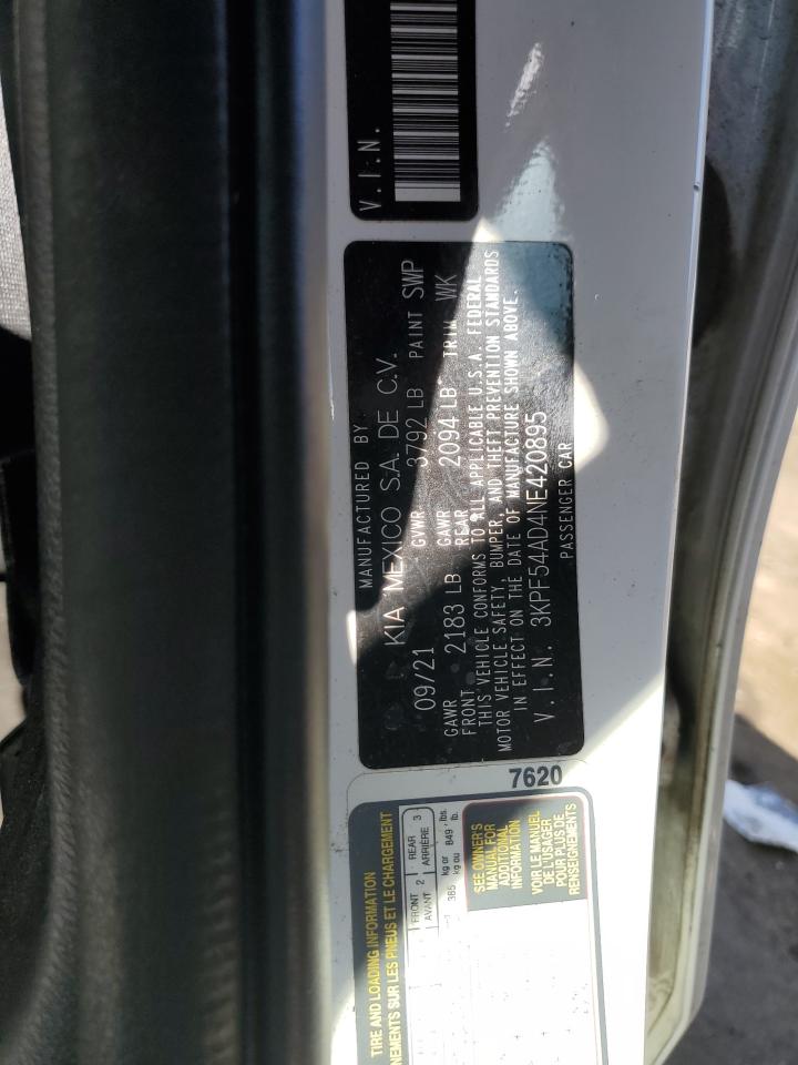 2022 KIA FORTE GT LINE VIN:3KPF54AD4NE420895