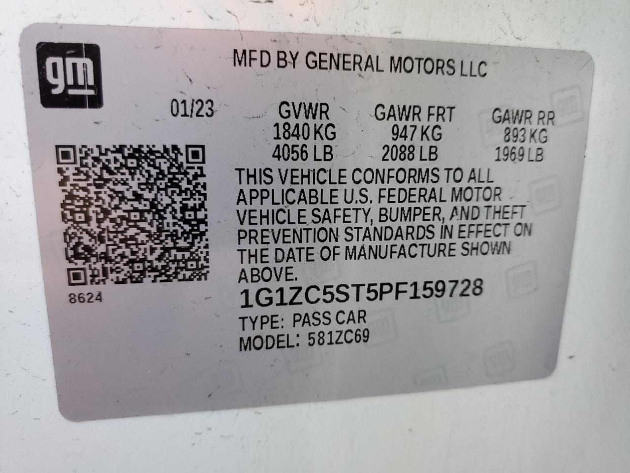 2023 CHEVROLET MALIBU LS VIN:1G1ZC5ST5PF159728