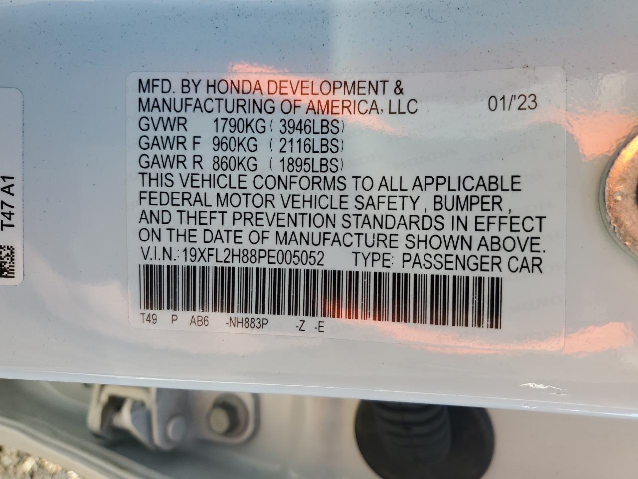 2023 HONDA CIVIC SPORT VIN:19XFL2H88PE005052