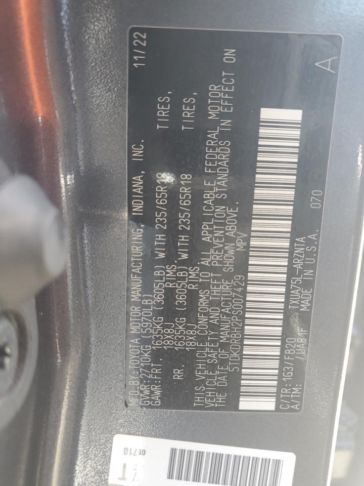 2023 TOYOTA HIGHLANDER L VIN:5TDKDRBH2PS007429