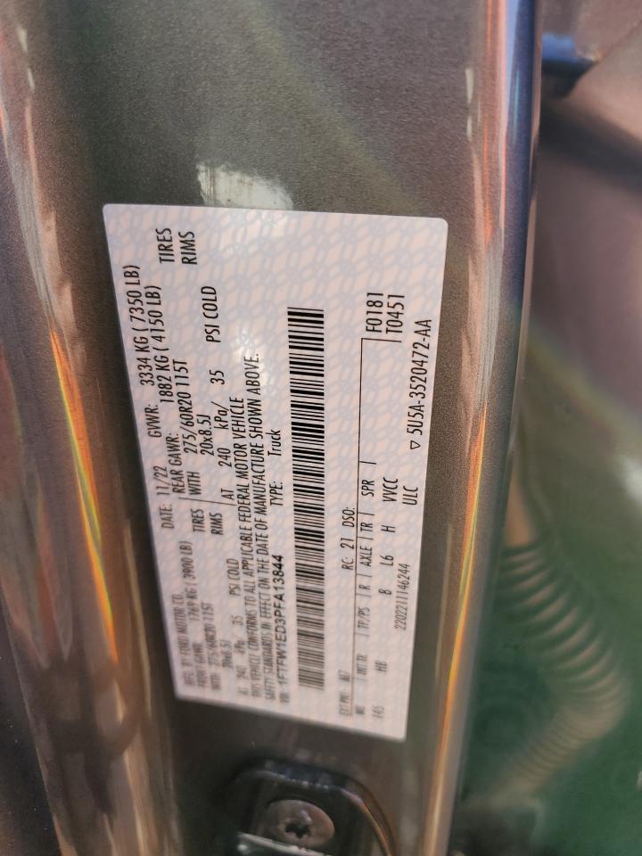2023 FORD F150 SUPERCREW VIN:1FTFW1ED3PFA13844