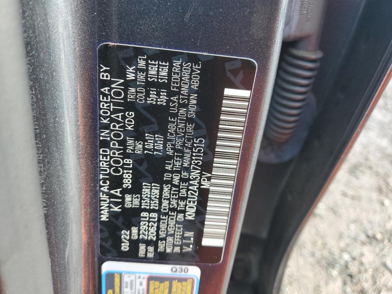2022 KIA SELTOS S VIN:KNDEU2AA3N7311515