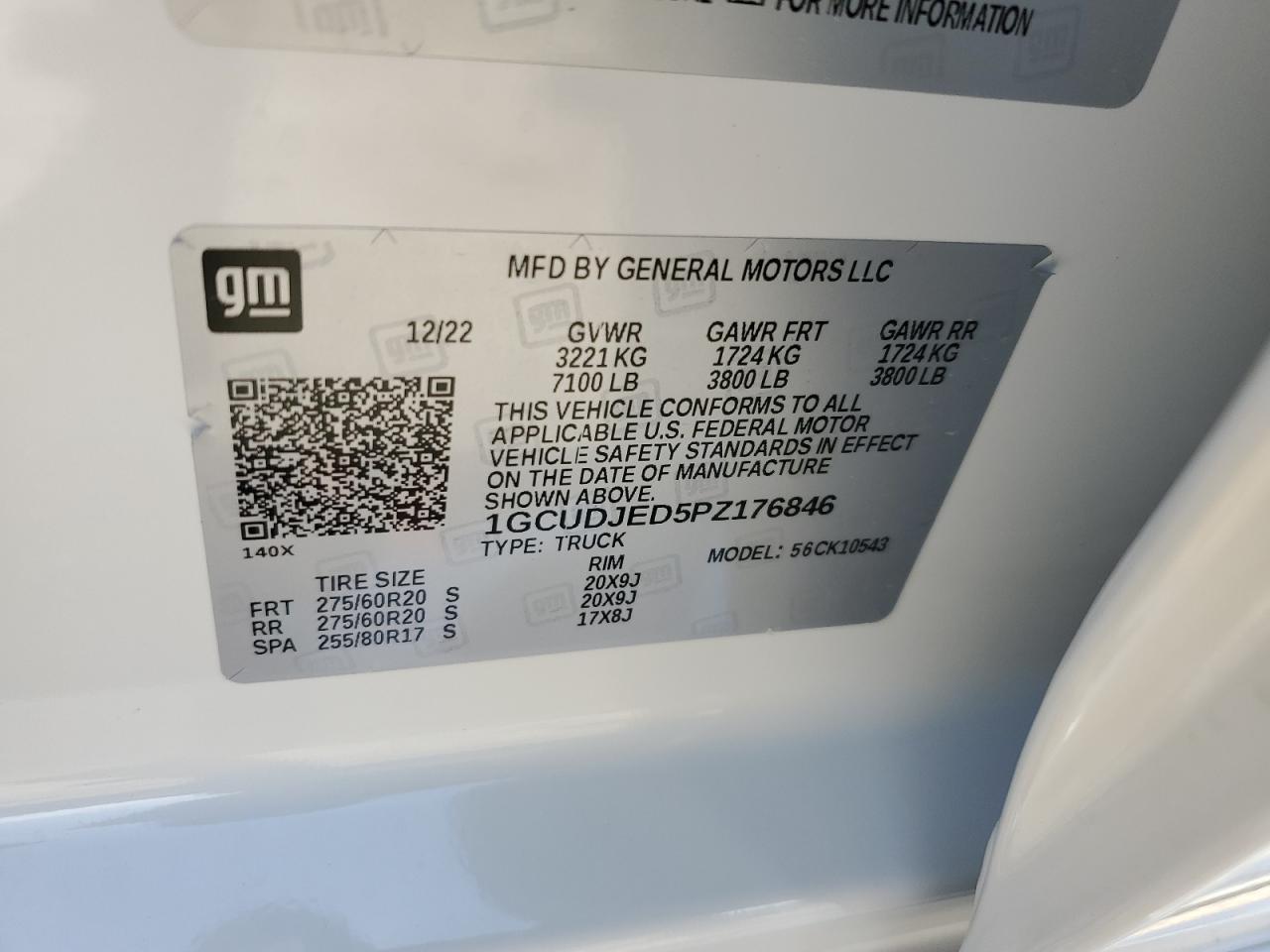 2023 CHEVROLET SILVERADO K1500 HIGH COUNTRY VIN:1GCUDJED5PZ176846