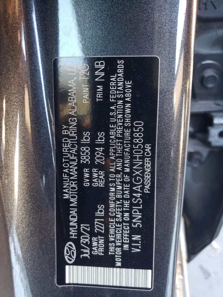 2022 HYUNDAI ELANTRA SEL VIN:5NPLS4AGXNH058850
