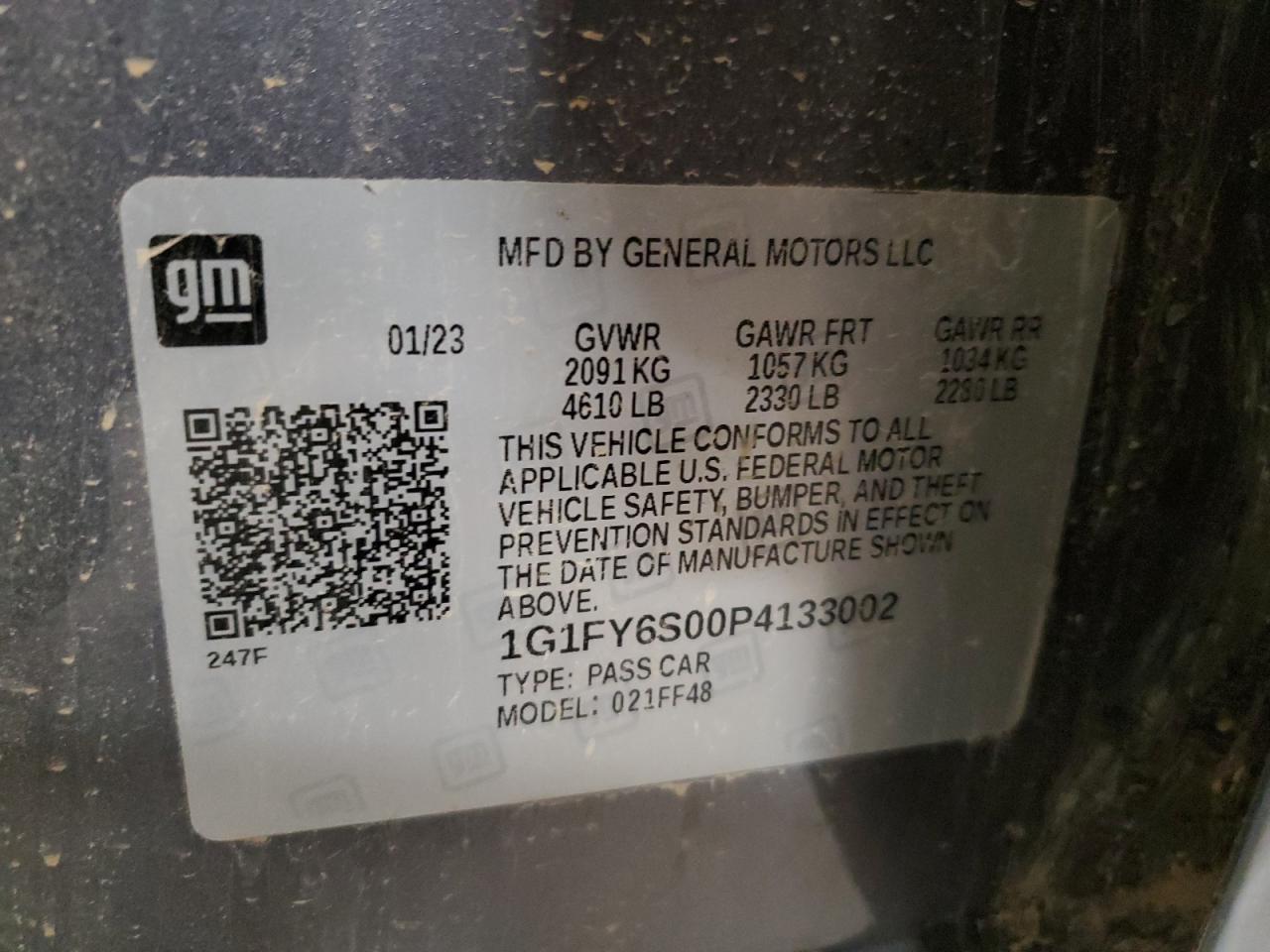 2023 CHEVROLET BOLT EUV LT VIN:1G1FY6S00P4133002