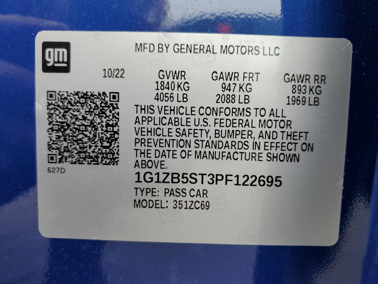 2023 CHEVROLET MALIBU LS VIN:1G1ZB5ST3PF122695