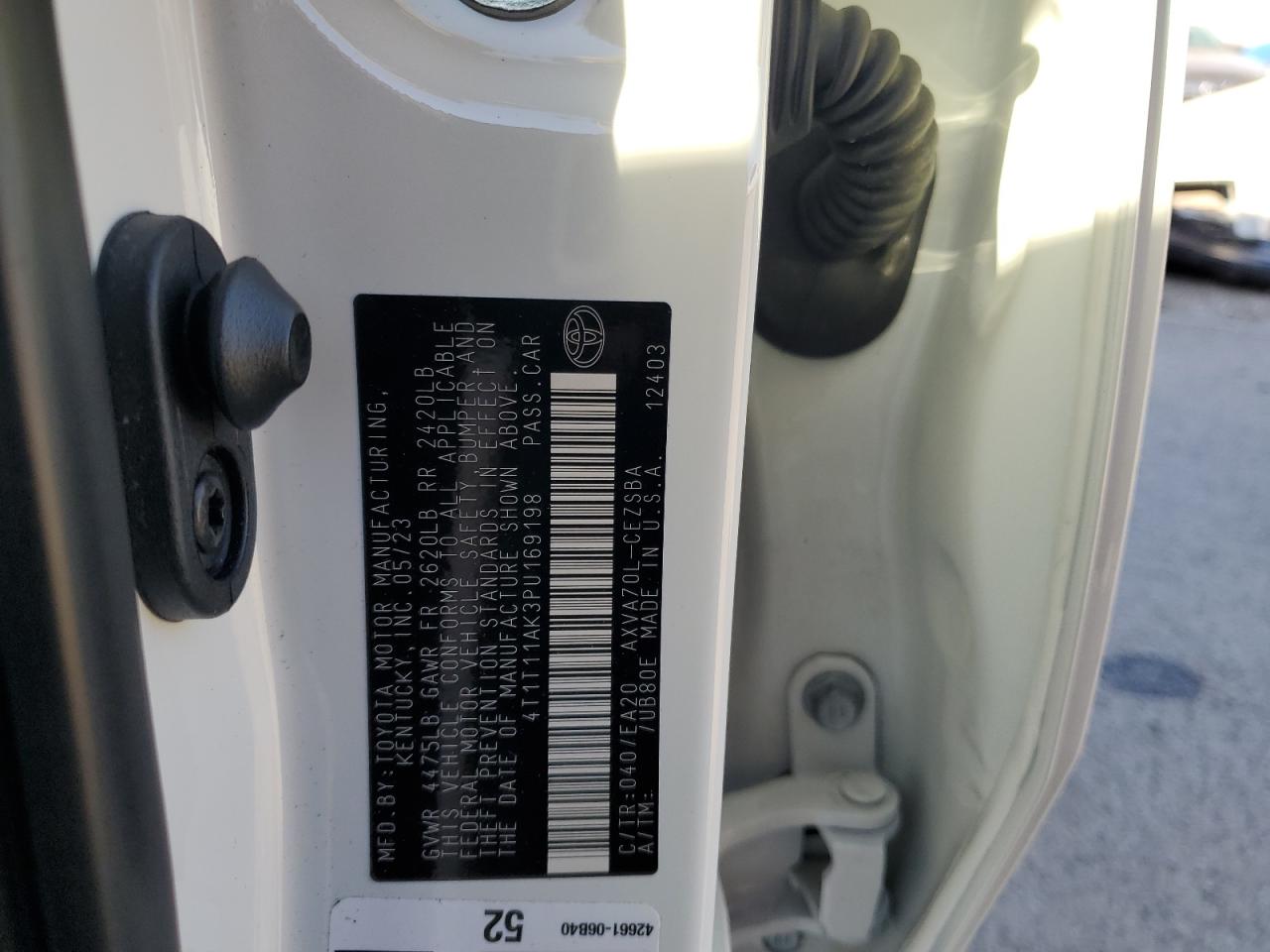 2023 TOYOTA CAMRY SE NIGHT SHADE VIN:4T1T11AK3PU169198