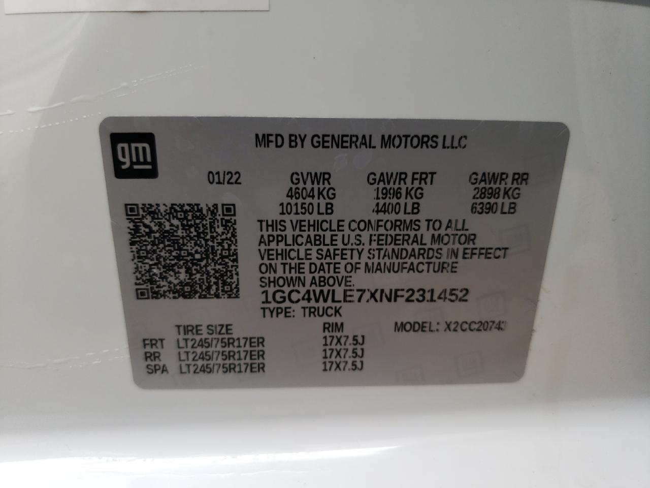 2022 CHEVROLET SILVERADO C2500 HEAVY DUTY VIN:1GC4WLE7XNF231452