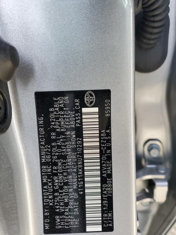 2022 TOYOTA CAMRY SE VIN:4T1G11AK8NU710292