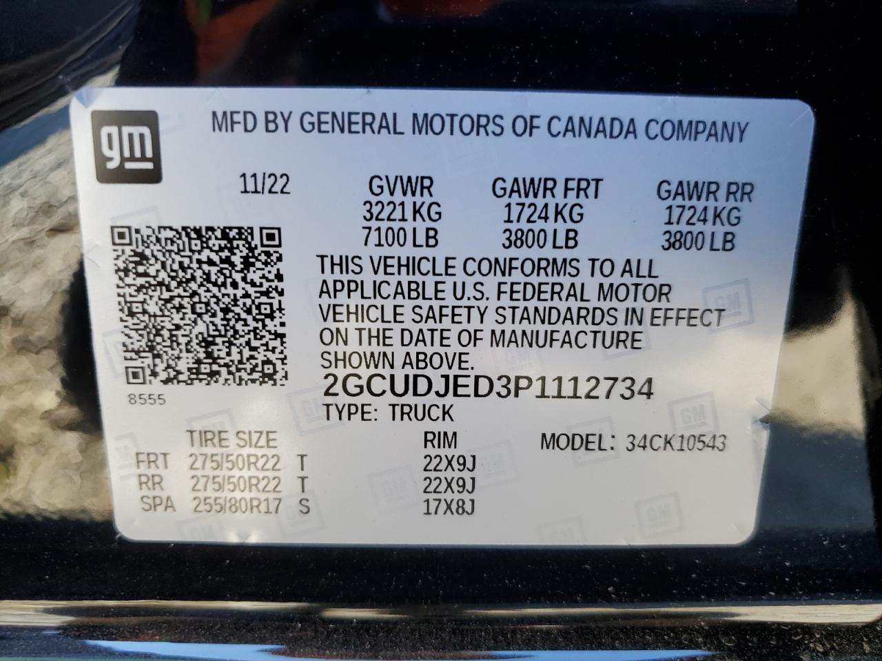 2023 CHEVROLET SILVERADO K1500 HIGH COUNTRY VIN:2GCUDJED3P1112734