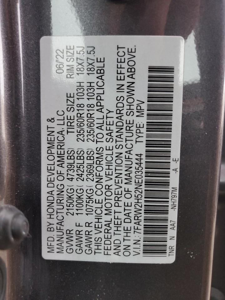 2022 HONDA CR-V EX VIN:7FARW2H52NE035444