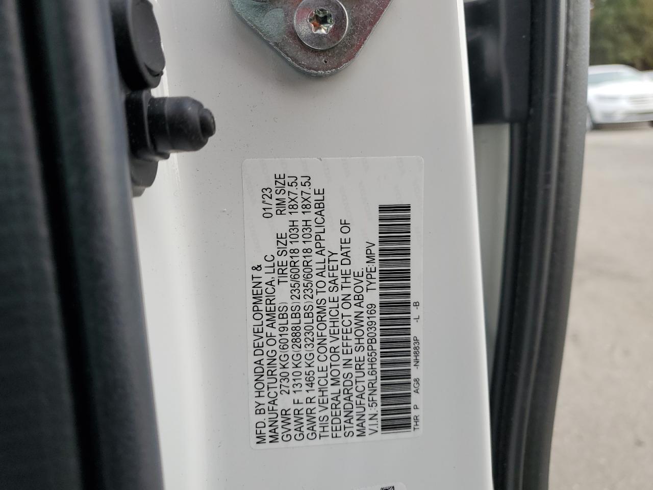 2023 HONDA ODYSSEY EXL VIN:5FNRL6H65PB039169