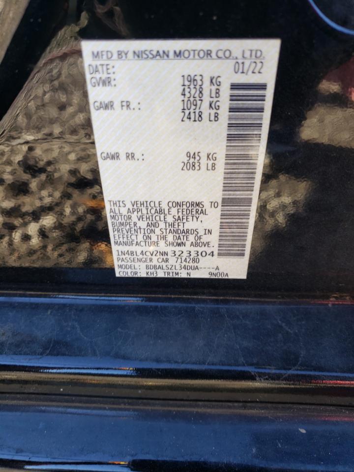 2022 NISSAN ALTIMA SR VIN:1N4BL4CV2NN323304