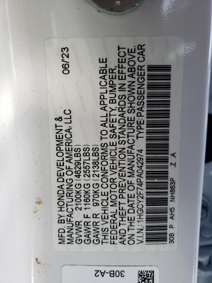 2023 HONDA ACCORD HYBRID SPORT-L VIN:1HGCY2F74PA042974