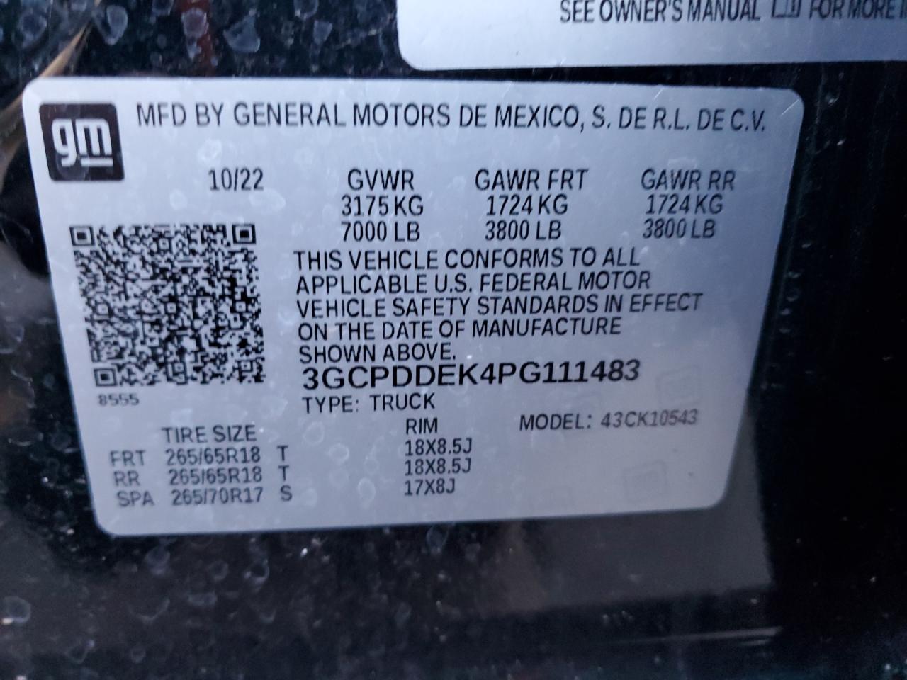 2023 CHEVROLET SILVERADO K1500 LT VIN:3GCPDDEK4PG111483