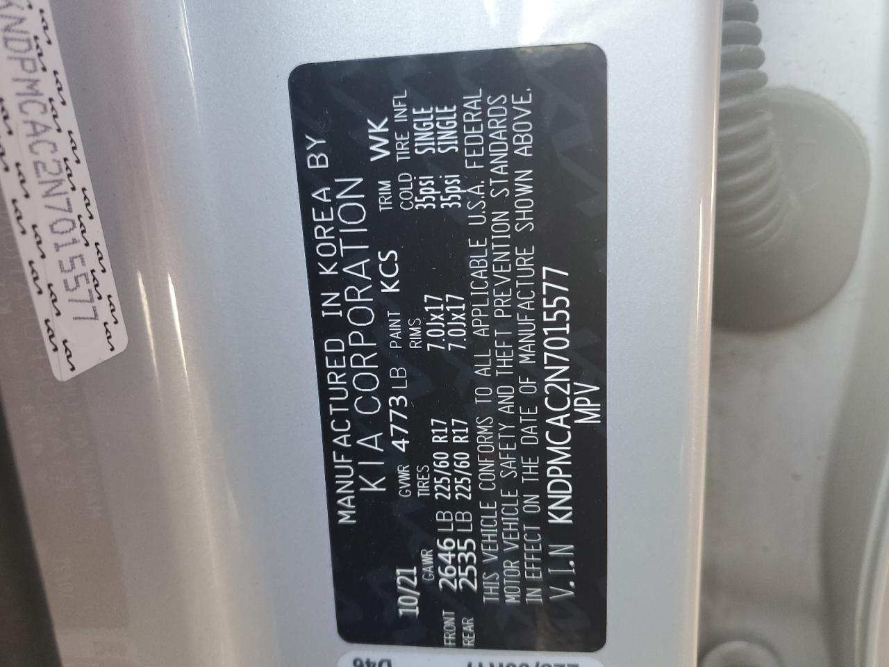 2022 KIA SPORTAGE LX VIN:KNDPMCAC2N7015577