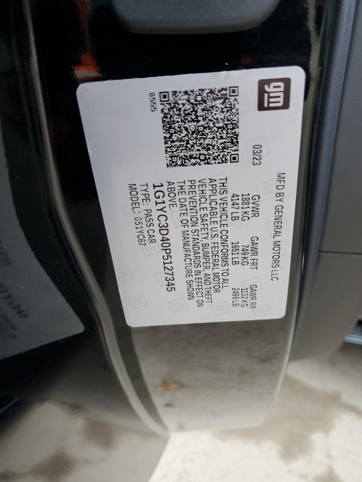 2023 CHEVROLET CORVETTE STINGRAY 3LT VIN:1G1YC3D40P5127345