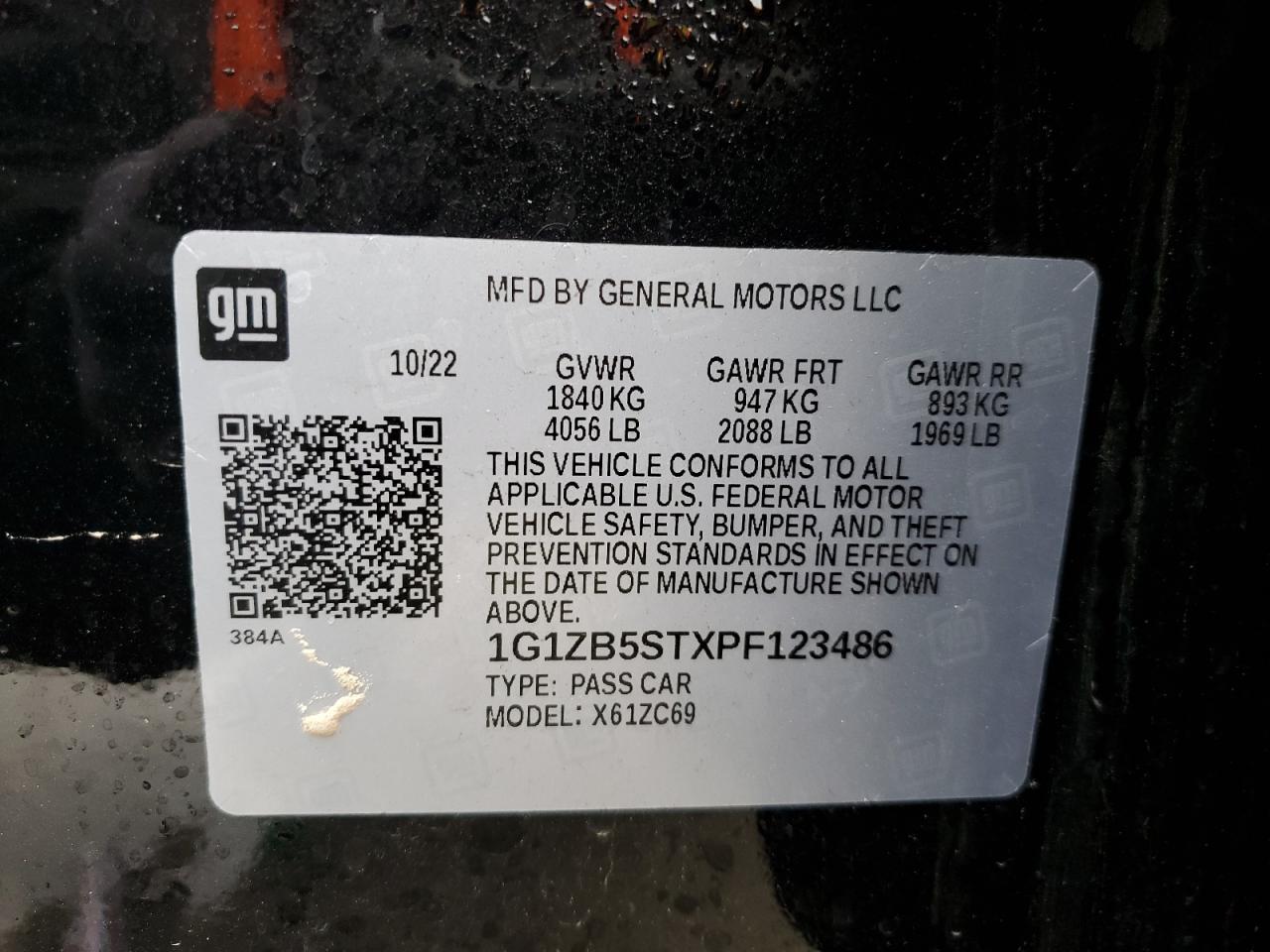 2023 CHEVROLET MALIBU LS VIN:1G1ZB5STXPF123486