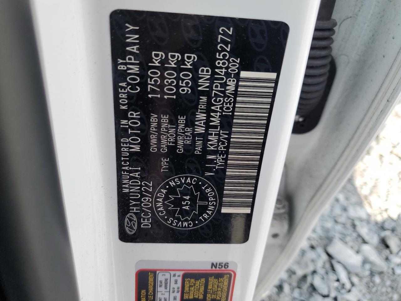 2023 HYUNDAI ELANTRA SEL VIN:KMHLM4AG7PU485272