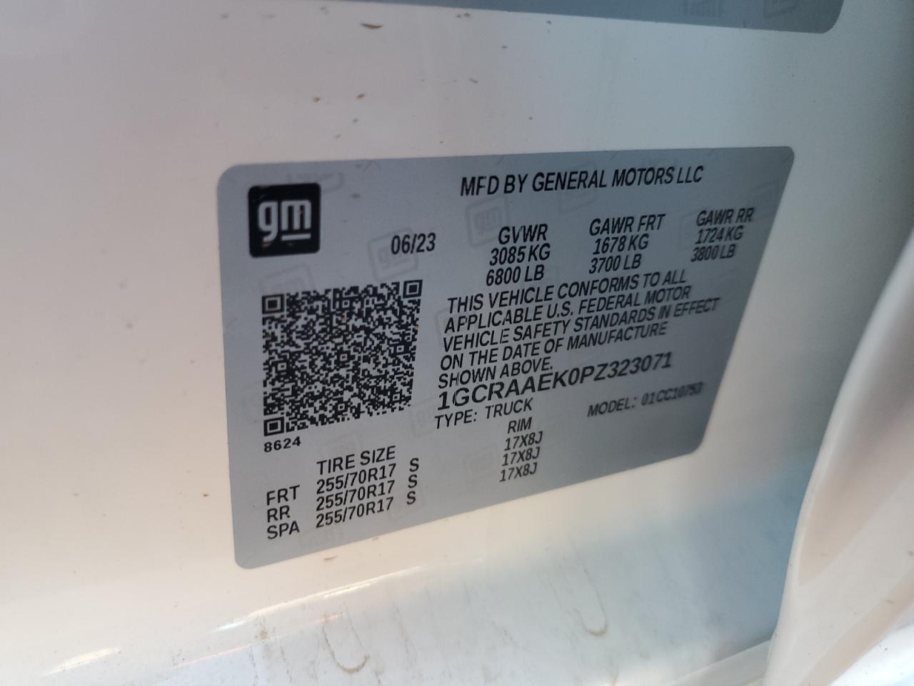 2023 CHEVROLET SILVERADO C1500 VIN:1GCRAAEK0PZ323071