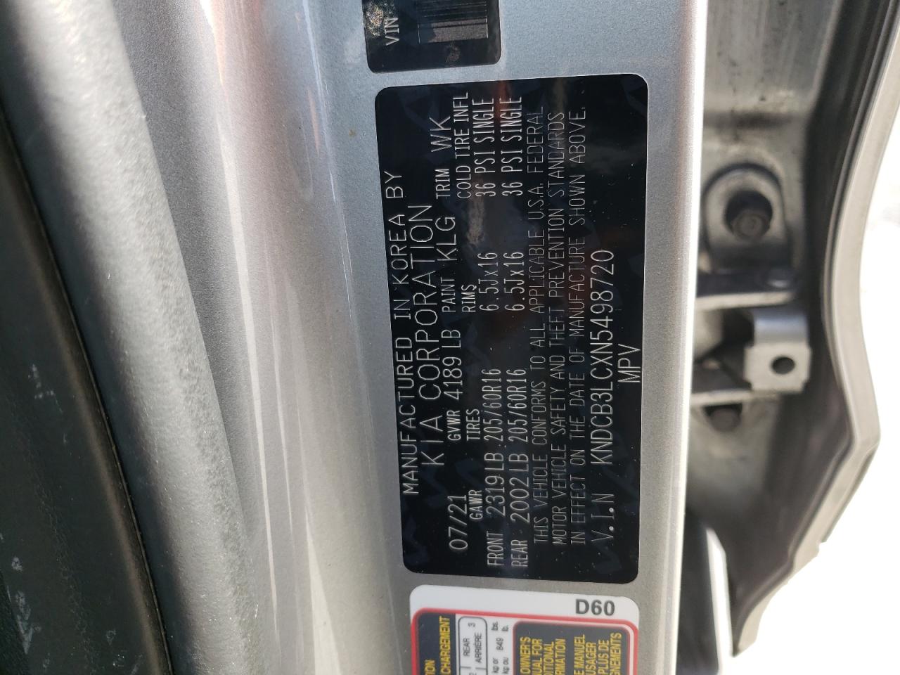 2022 KIA NIRO LX VIN:KNDCB3LCXN5498720