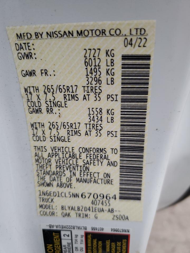 2022 NISSAN FRONTIER S VIN:1N6ED1CL5NN670964