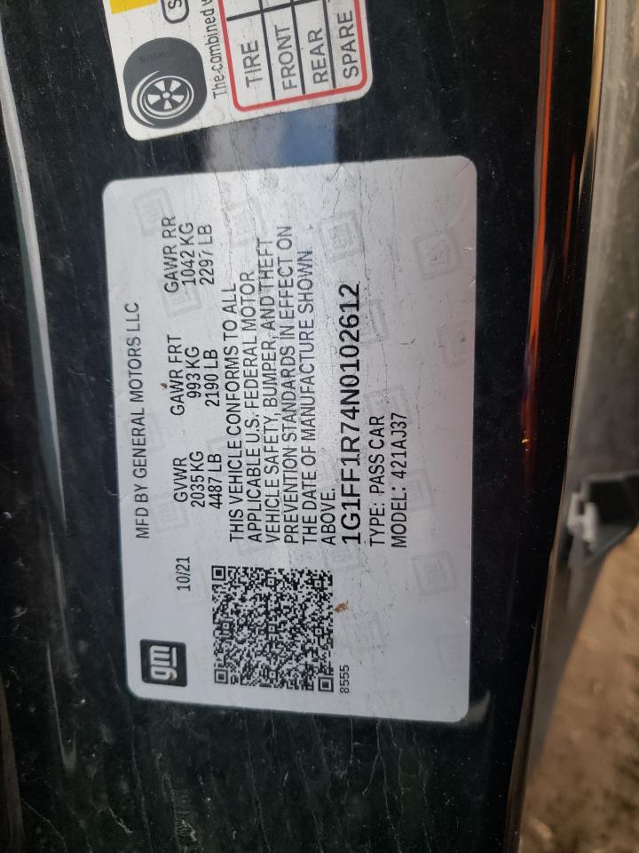 2022 CHEVROLET CAMARO LT1 VIN:1G1FF1R74N0102612