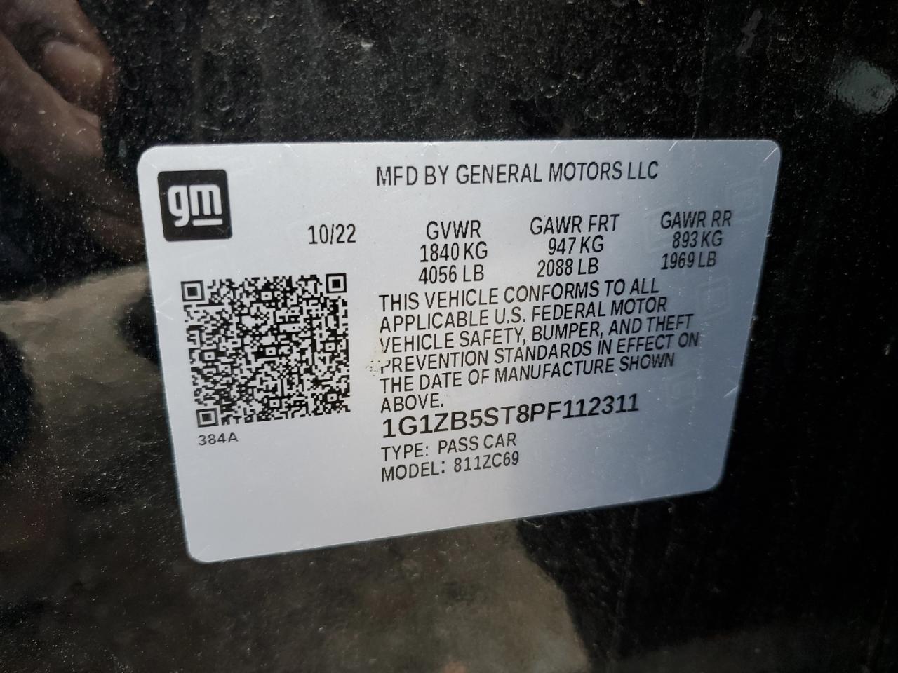 2023 CHEVROLET MALIBU LS VIN:1G1ZB5ST8PF112311