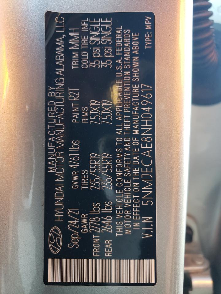 2022 HYUNDAI TUCSON LIMITED VIN:5NMJECAE8NH049617