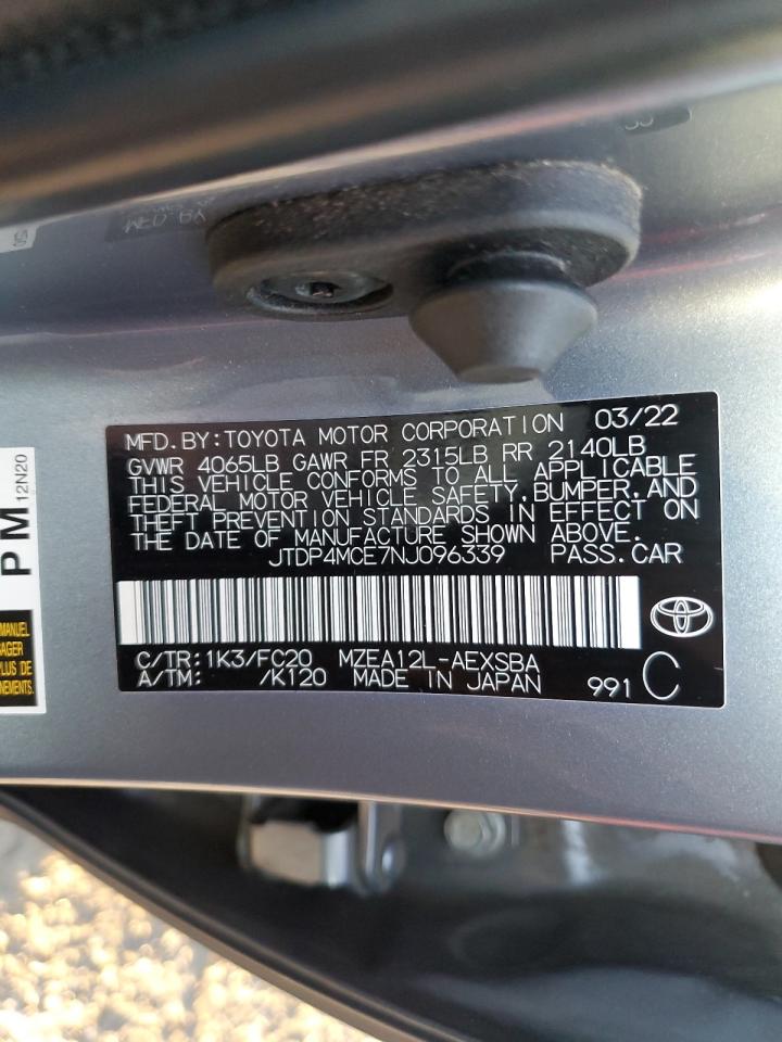 2022 TOYOTA COROLLA SE VIN:JTDP4MCE7NJ096339