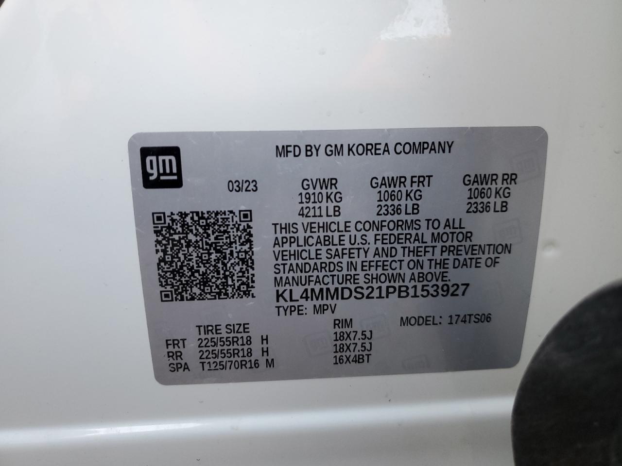 2023 BUICK ENCORE GX SELECT VIN:KL4MMDS21PB153927