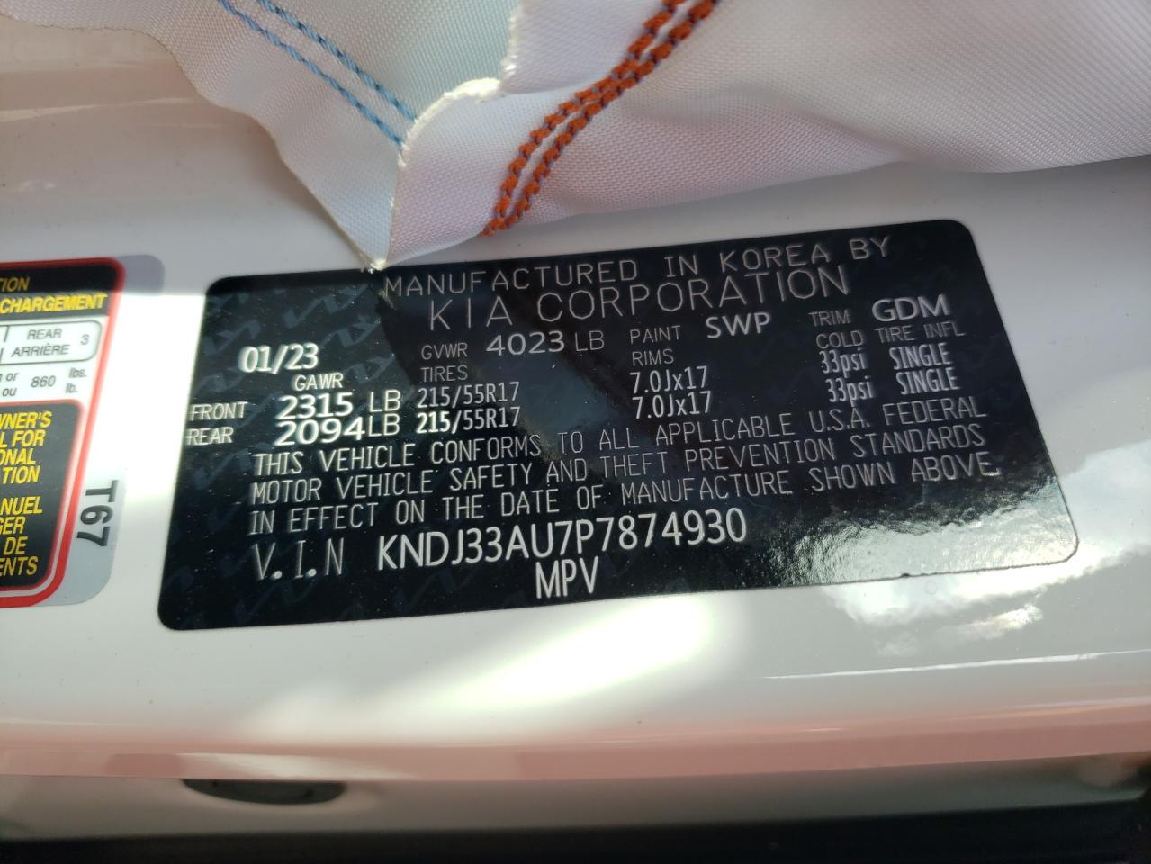 2023 KIA SOUL EX VIN:KNDJ33AU7P7874930